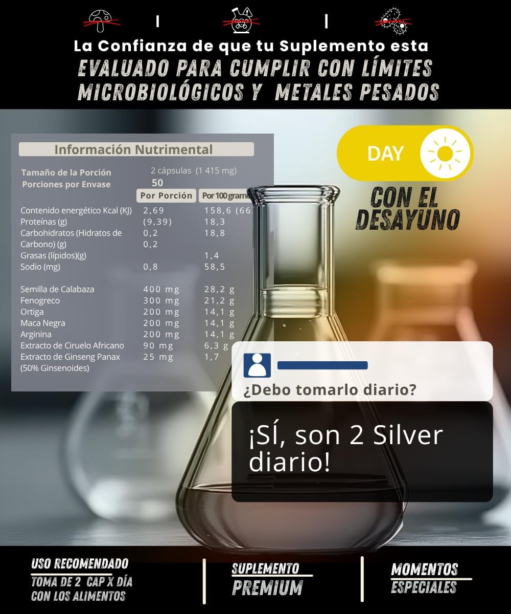 NSN | Silver Mens | Suplemen untuk Pria 40+ | Prem Afrika, Ginseng, Maca Hitam | 100 Kapsul — gambar 4